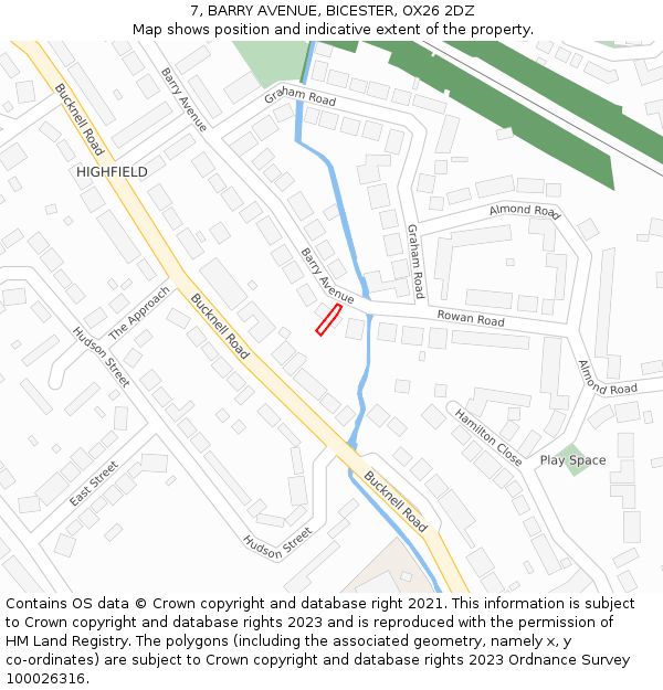 7, BARRY AVENUE, BICESTER, OX26 2DZ: Location map and indicative extent of plot