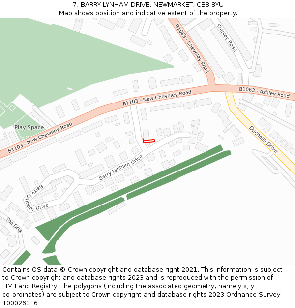 7, BARRY LYNHAM DRIVE, NEWMARKET, CB8 8YU: Location map and indicative extent of plot