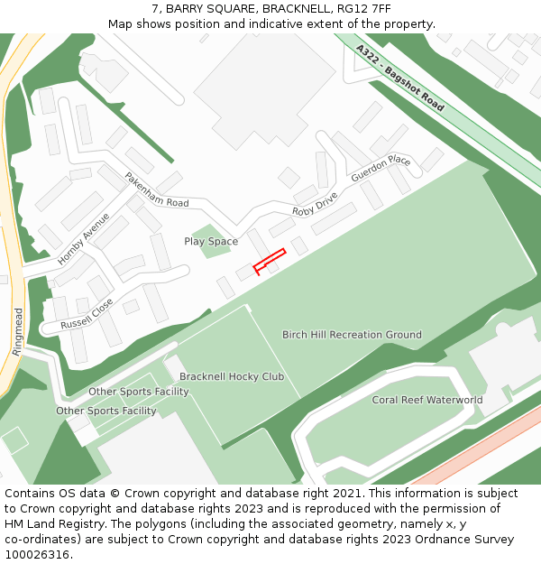 7, BARRY SQUARE, BRACKNELL, RG12 7FF: Location map and indicative extent of plot