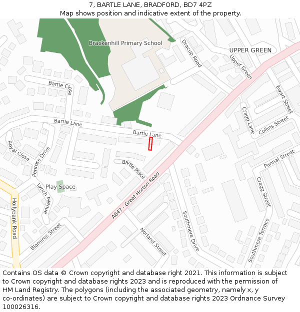 7, BARTLE LANE, BRADFORD, BD7 4PZ: Location map and indicative extent of plot
