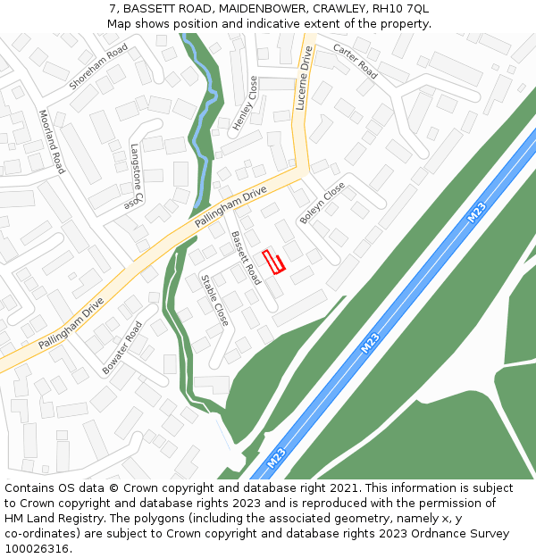 7, BASSETT ROAD, MAIDENBOWER, CRAWLEY, RH10 7QL: Location map and indicative extent of plot