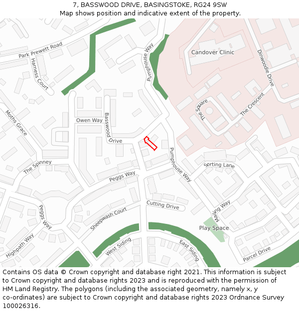 7, BASSWOOD DRIVE, BASINGSTOKE, RG24 9SW: Location map and indicative extent of plot