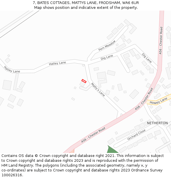 7, BATES COTTAGES, MATTYS LANE, FRODSHAM, WA6 6UR: Location map and indicative extent of plot