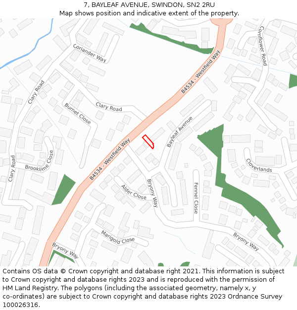 7, BAYLEAF AVENUE, SWINDON, SN2 2RU: Location map and indicative extent of plot
