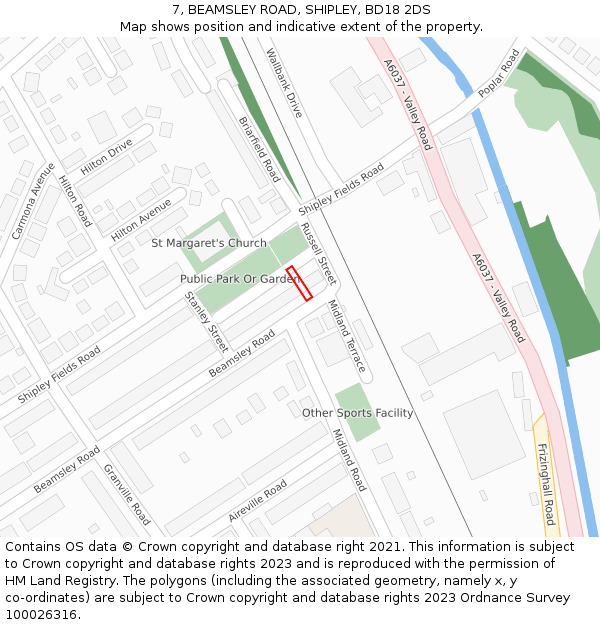 7, BEAMSLEY ROAD, SHIPLEY, BD18 2DS: Location map and indicative extent of plot