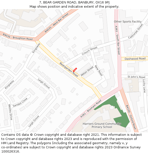 7, BEAR GARDEN ROAD, BANBURY, OX16 9PJ: Location map and indicative extent of plot