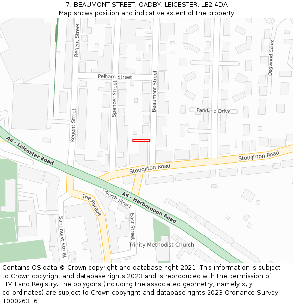 7, BEAUMONT STREET, OADBY, LEICESTER, LE2 4DA: Location map and indicative extent of plot
