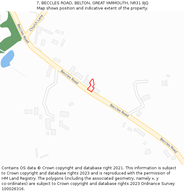 7, BECCLES ROAD, BELTON, GREAT YARMOUTH, NR31 9JQ: Location map and indicative extent of plot