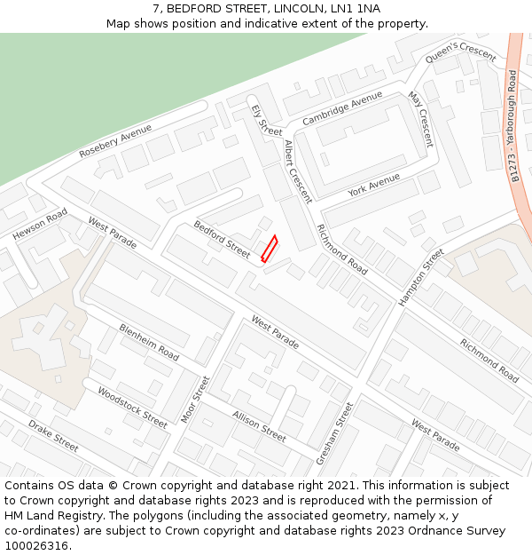 7, BEDFORD STREET, LINCOLN, LN1 1NA: Location map and indicative extent of plot