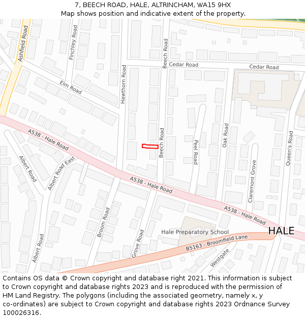 7, BEECH ROAD, HALE, ALTRINCHAM, WA15 9HX: Location map and indicative extent of plot