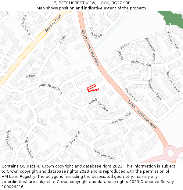 7, BEECHCREST VIEW, HOOK, RG27 9RF: Location map and indicative extent of plot