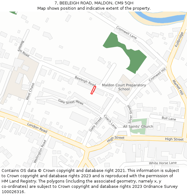 7, BEELEIGH ROAD, MALDON, CM9 5QH: Location map and indicative extent of plot