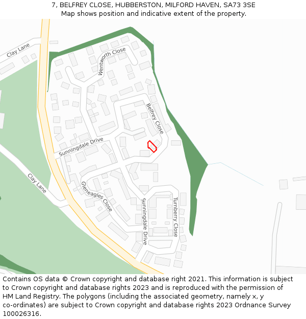 7, BELFREY CLOSE, HUBBERSTON, MILFORD HAVEN, SA73 3SE: Location map and indicative extent of plot