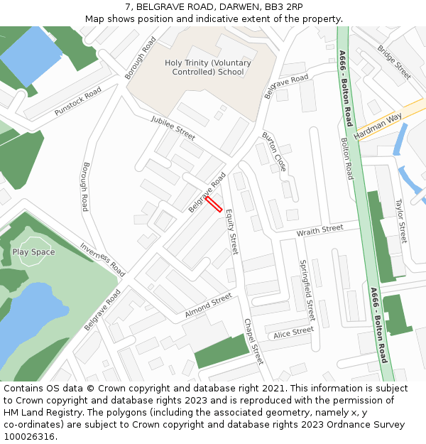 7, BELGRAVE ROAD, DARWEN, BB3 2RP: Location map and indicative extent of plot
