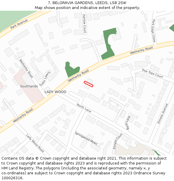 7, BELGRAVIA GARDENS, LEEDS, LS8 2SW: Location map and indicative extent of plot