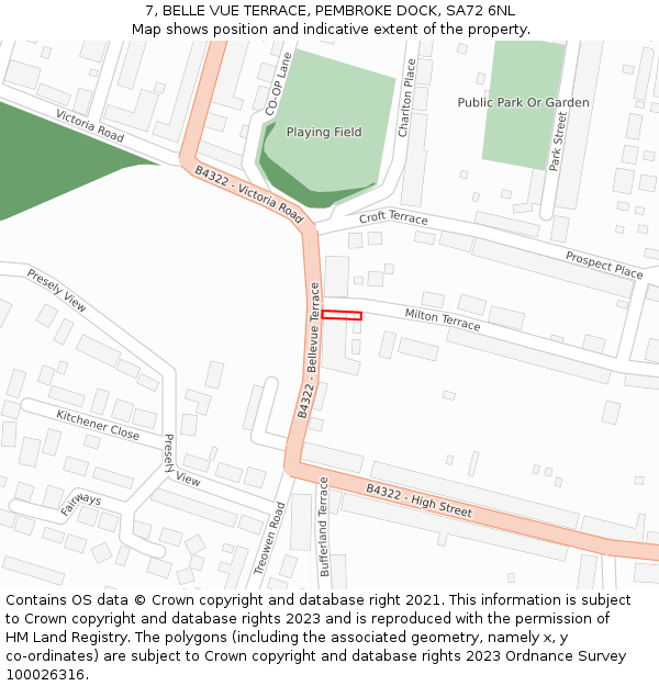 7, BELLE VUE TERRACE, PEMBROKE DOCK, SA72 6NL: Location map and indicative extent of plot