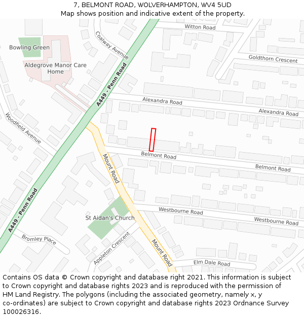 7, BELMONT ROAD, WOLVERHAMPTON, WV4 5UD: Location map and indicative extent of plot