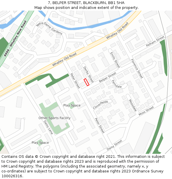 7, BELPER STREET, BLACKBURN, BB1 5HA: Location map and indicative extent of plot