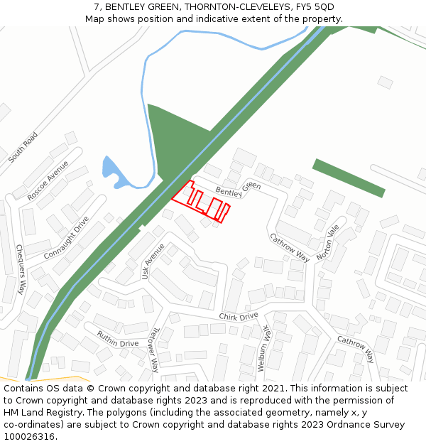 7, BENTLEY GREEN, THORNTON-CLEVELEYS, FY5 5QD: Location map and indicative extent of plot