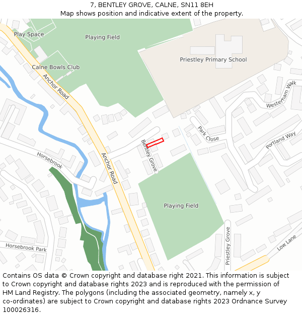 7, BENTLEY GROVE, CALNE, SN11 8EH: Location map and indicative extent of plot