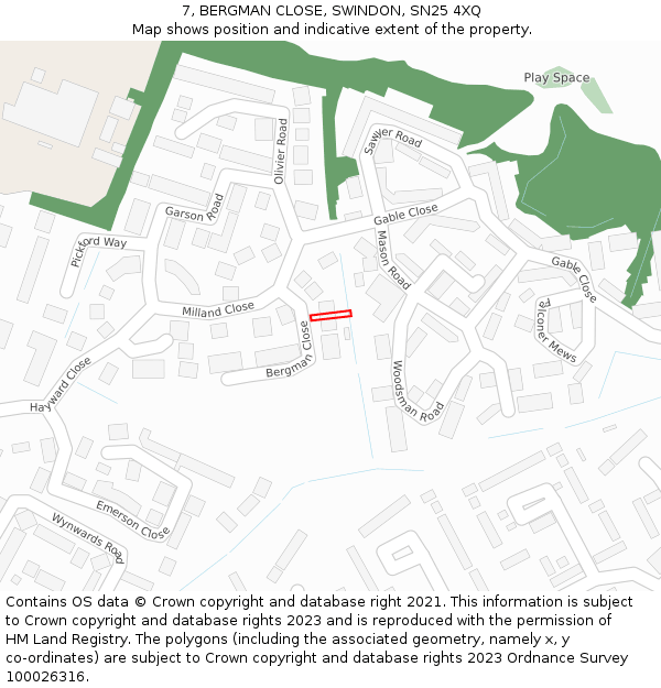 7, BERGMAN CLOSE, SWINDON, SN25 4XQ: Location map and indicative extent of plot