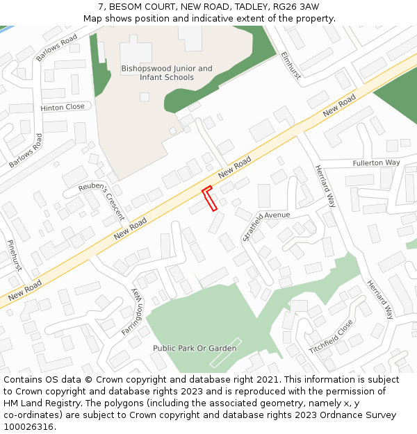7, BESOM COURT, NEW ROAD, TADLEY, RG26 3AW: Location map and indicative extent of plot