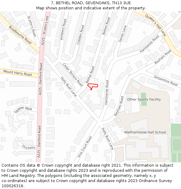 7, BETHEL ROAD, SEVENOAKS, TN13 3UE: Location map and indicative extent of plot