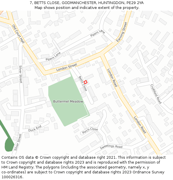 7, BETTS CLOSE, GODMANCHESTER, HUNTINGDON, PE29 2YA: Location map and indicative extent of plot
