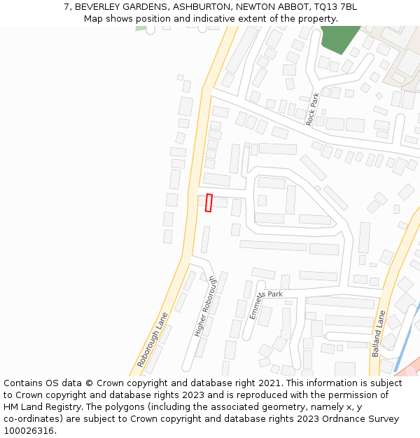 7, BEVERLEY GARDENS, ASHBURTON, NEWTON ABBOT, TQ13 7BL: Location map and indicative extent of plot
