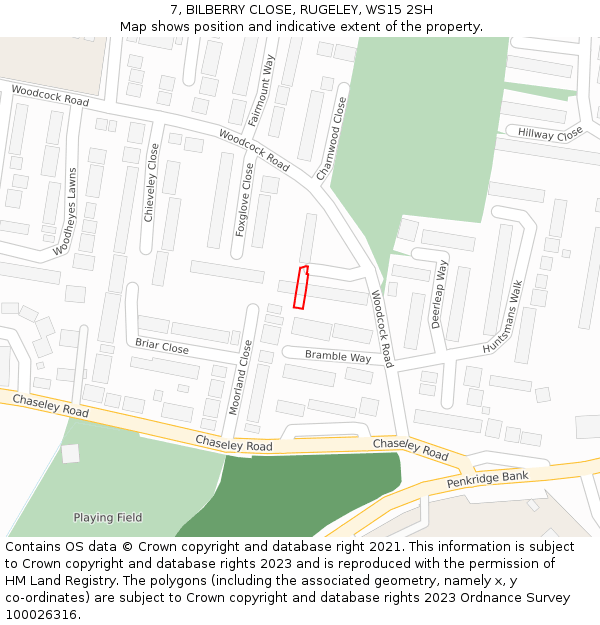 7, BILBERRY CLOSE, RUGELEY, WS15 2SH: Location map and indicative extent of plot