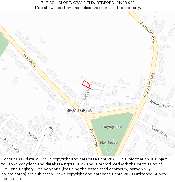7, BIRCH CLOSE, CRANFIELD, BEDFORD, MK43 0FP: Location map and indicative extent of plot