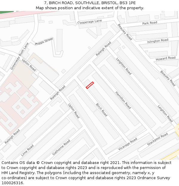 7, BIRCH ROAD, SOUTHVILLE, BRISTOL, BS3 1PE: Location map and indicative extent of plot