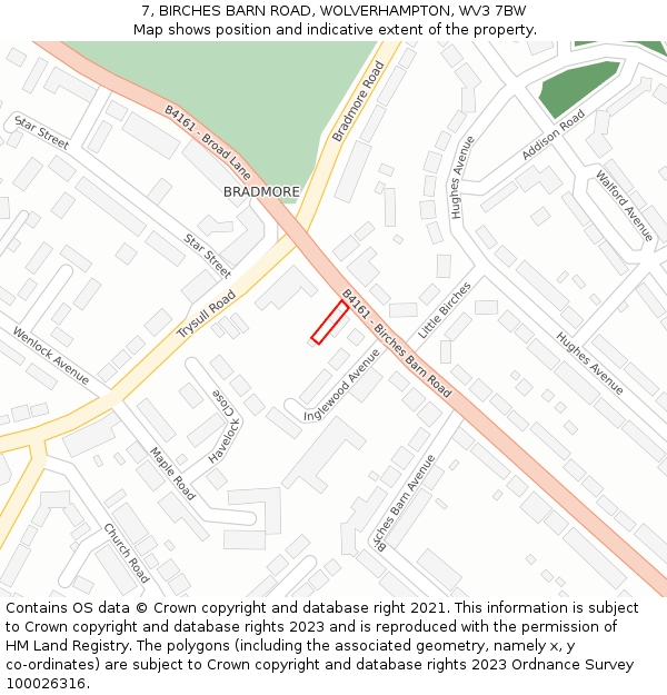 7, BIRCHES BARN ROAD, WOLVERHAMPTON, WV3 7BW: Location map and indicative extent of plot