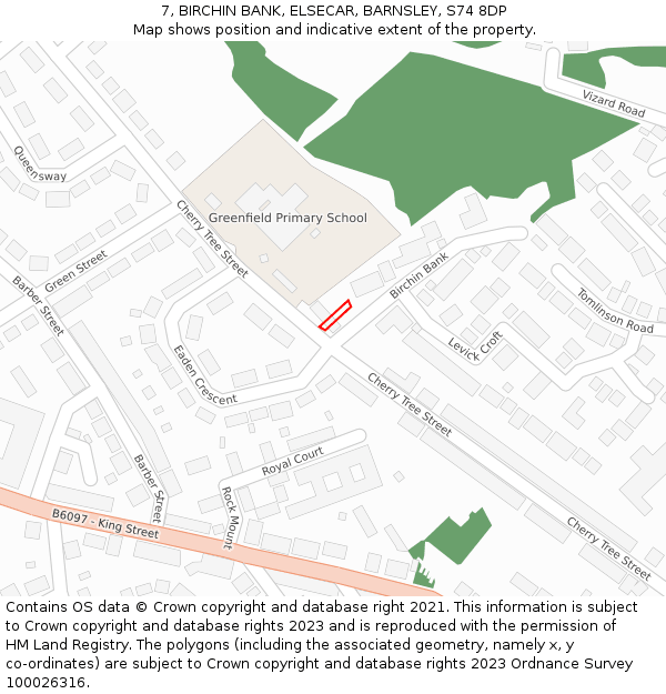 7, BIRCHIN BANK, ELSECAR, BARNSLEY, S74 8DP: Location map and indicative extent of plot