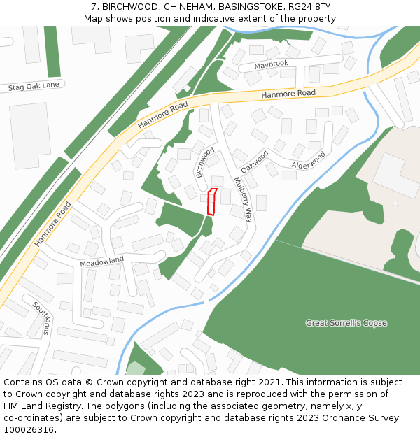 7, BIRCHWOOD, CHINEHAM, BASINGSTOKE, RG24 8TY: Location map and indicative extent of plot