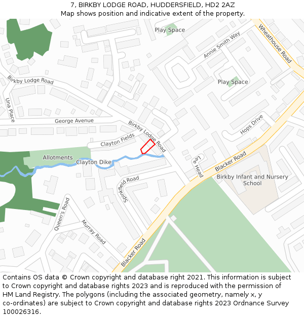 7, BIRKBY LODGE ROAD, HUDDERSFIELD, HD2 2AZ: Location map and indicative extent of plot