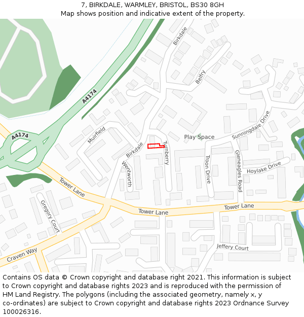 7, BIRKDALE, WARMLEY, BRISTOL, BS30 8GH: Location map and indicative extent of plot