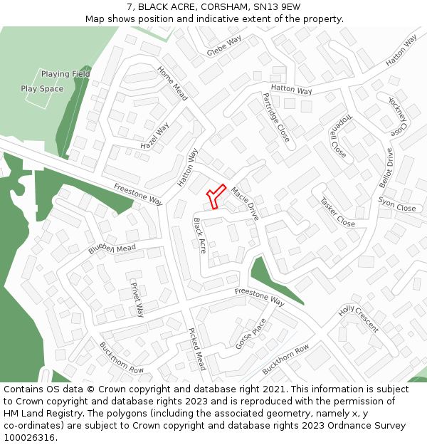 7, BLACK ACRE, CORSHAM, SN13 9EW: Location map and indicative extent of plot