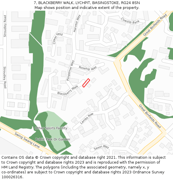 7, BLACKBERRY WALK, LYCHPIT, BASINGSTOKE, RG24 8SN: Location map and indicative extent of plot