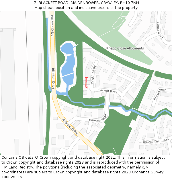 7, BLACKETT ROAD, MAIDENBOWER, CRAWLEY, RH10 7NH: Location map and indicative extent of plot