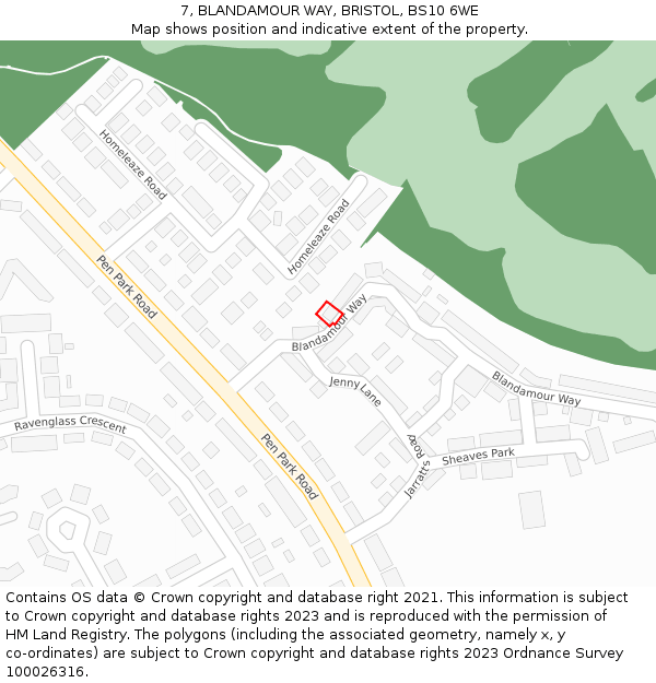 7, BLANDAMOUR WAY, BRISTOL, BS10 6WE: Location map and indicative extent of plot