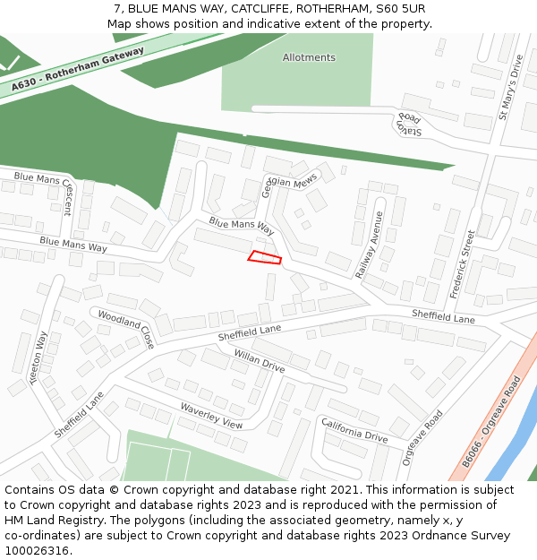 7, BLUE MANS WAY, CATCLIFFE, ROTHERHAM, S60 5UR: Location map and indicative extent of plot
