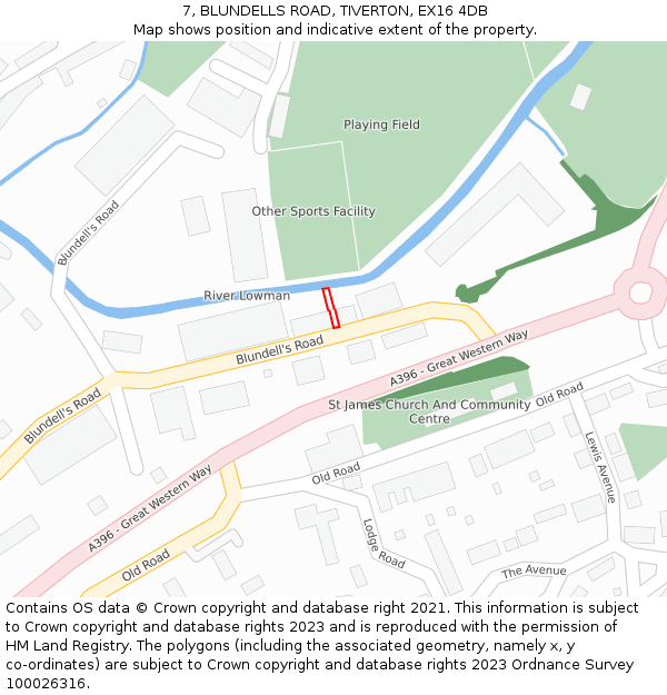7, BLUNDELLS ROAD, TIVERTON, EX16 4DB: Location map and indicative extent of plot