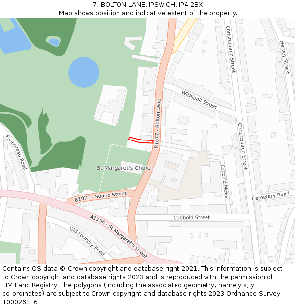 7, BOLTON LANE, IPSWICH, IP4 2BX: Location map and indicative extent of plot