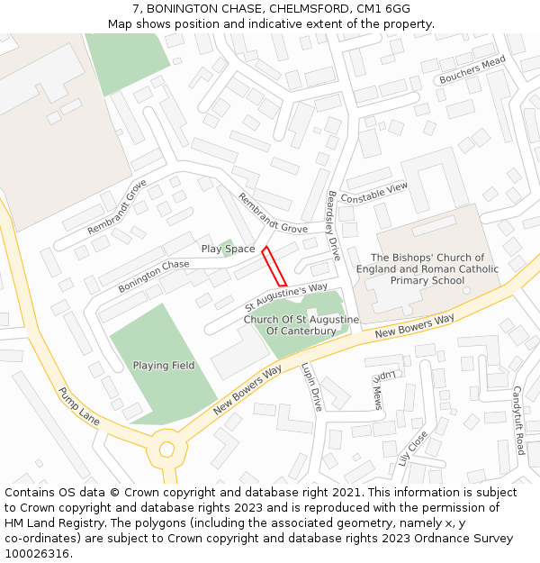 7, BONINGTON CHASE, CHELMSFORD, CM1 6GG: Location map and indicative extent of plot