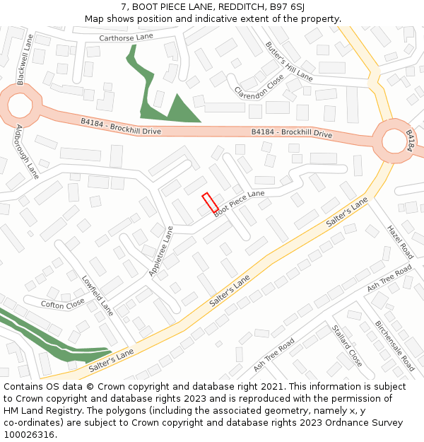 7, BOOT PIECE LANE, REDDITCH, B97 6SJ: Location map and indicative extent of plot