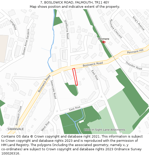 7, BOSLOWICK ROAD, FALMOUTH, TR11 4EY: Location map and indicative extent of plot