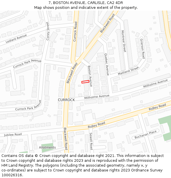 7, BOSTON AVENUE, CARLISLE, CA2 4DR: Location map and indicative extent of plot