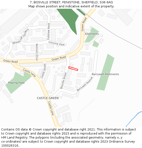 7, BOSVILLE STREET, PENISTONE, SHEFFIELD, S36 6AG: Location map and indicative extent of plot