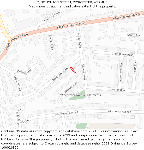 7, BOUGHTON STREET, WORCESTER, WR2 4HE: Location map and indicative extent of plot